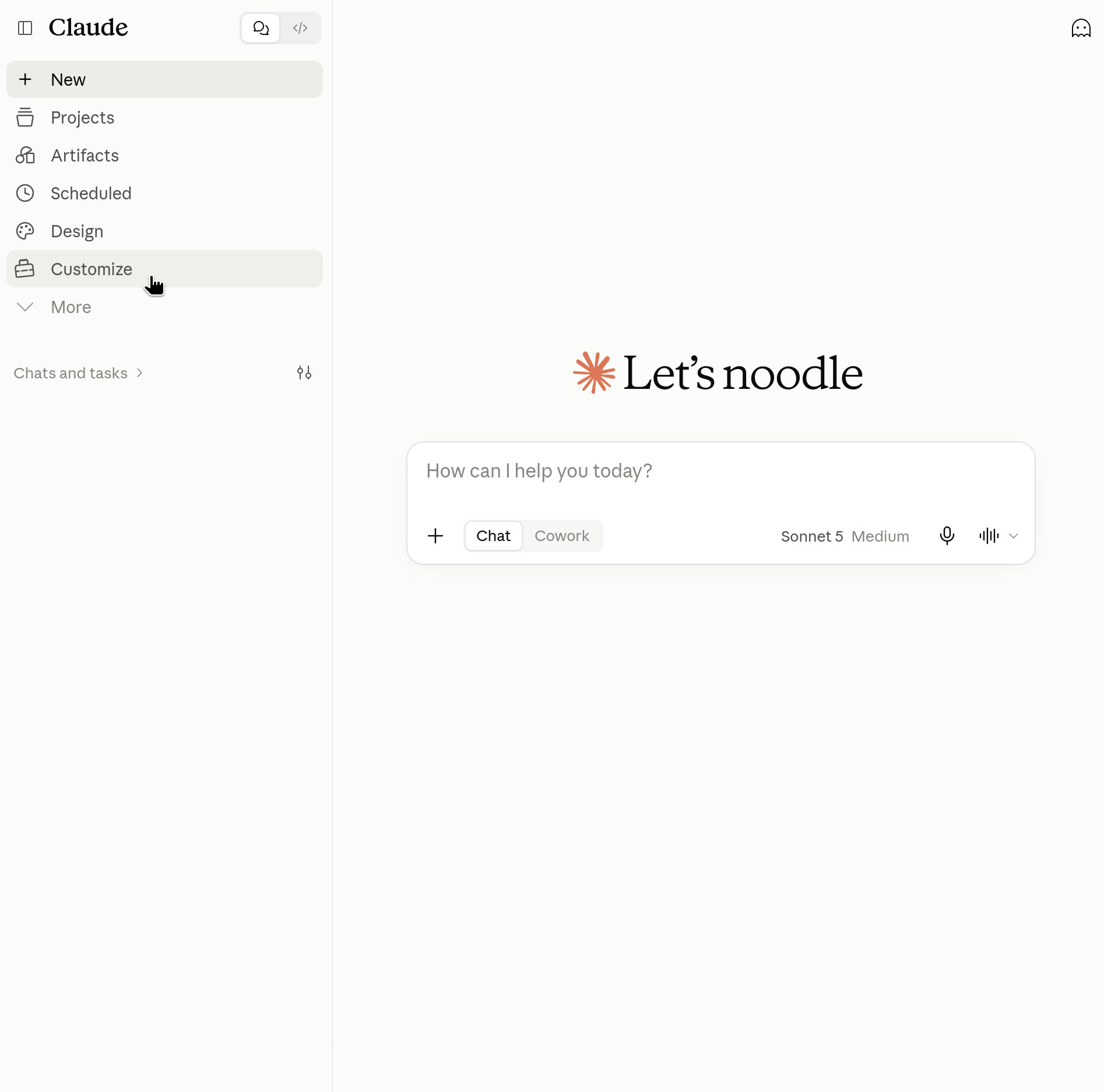 Claude's sidebar with Customize highlighted.